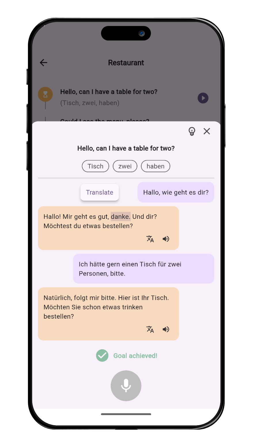 German AI speaking practice app screenshot