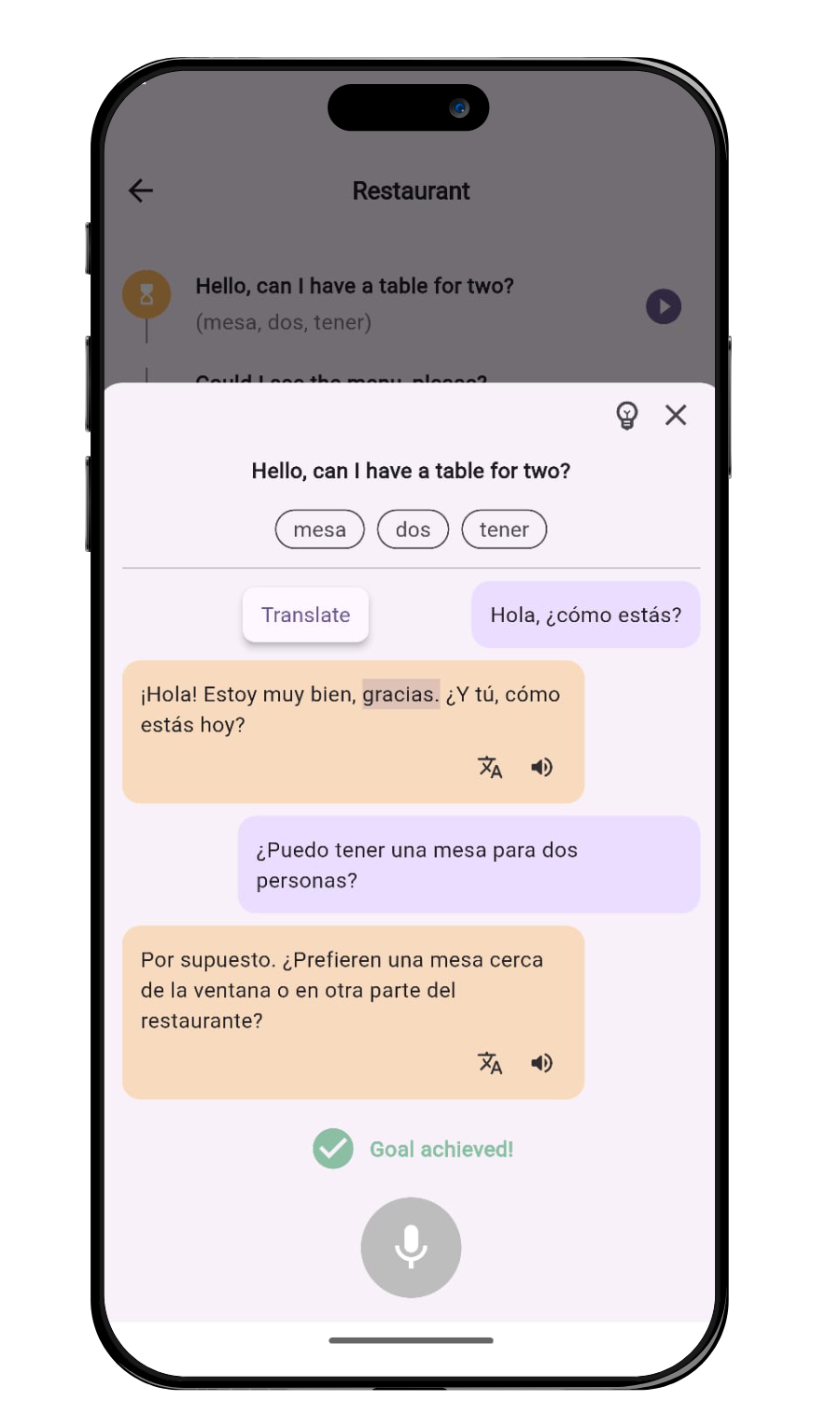 Spanish AI speaking practice app screenshot